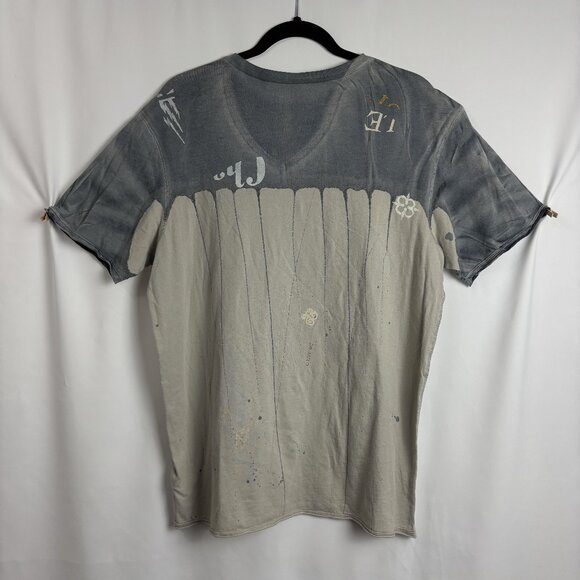 Guess XL Cotton Short Sleeve V Neck Graphic Abstract Paint Floral Tee T Shirt - Picture 6 of 13